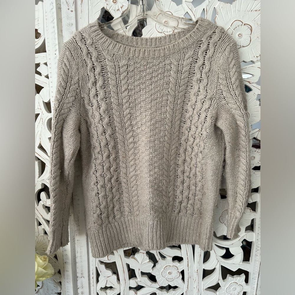 LOFT Taupe Cable Knit Sweater